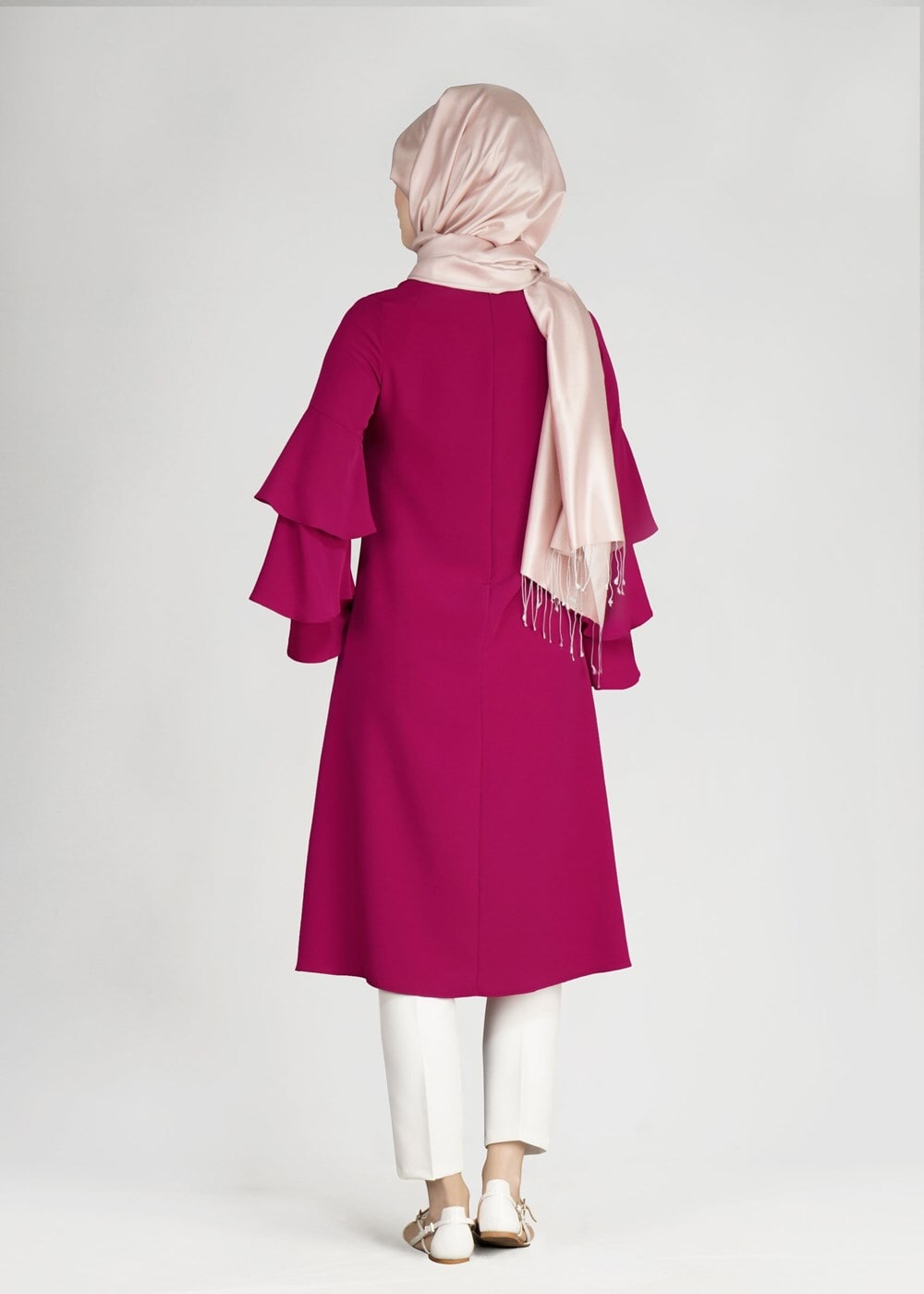 Tesettür giyim FUŞYA T 2625 Fırfırlı Tunik-Pr Collection