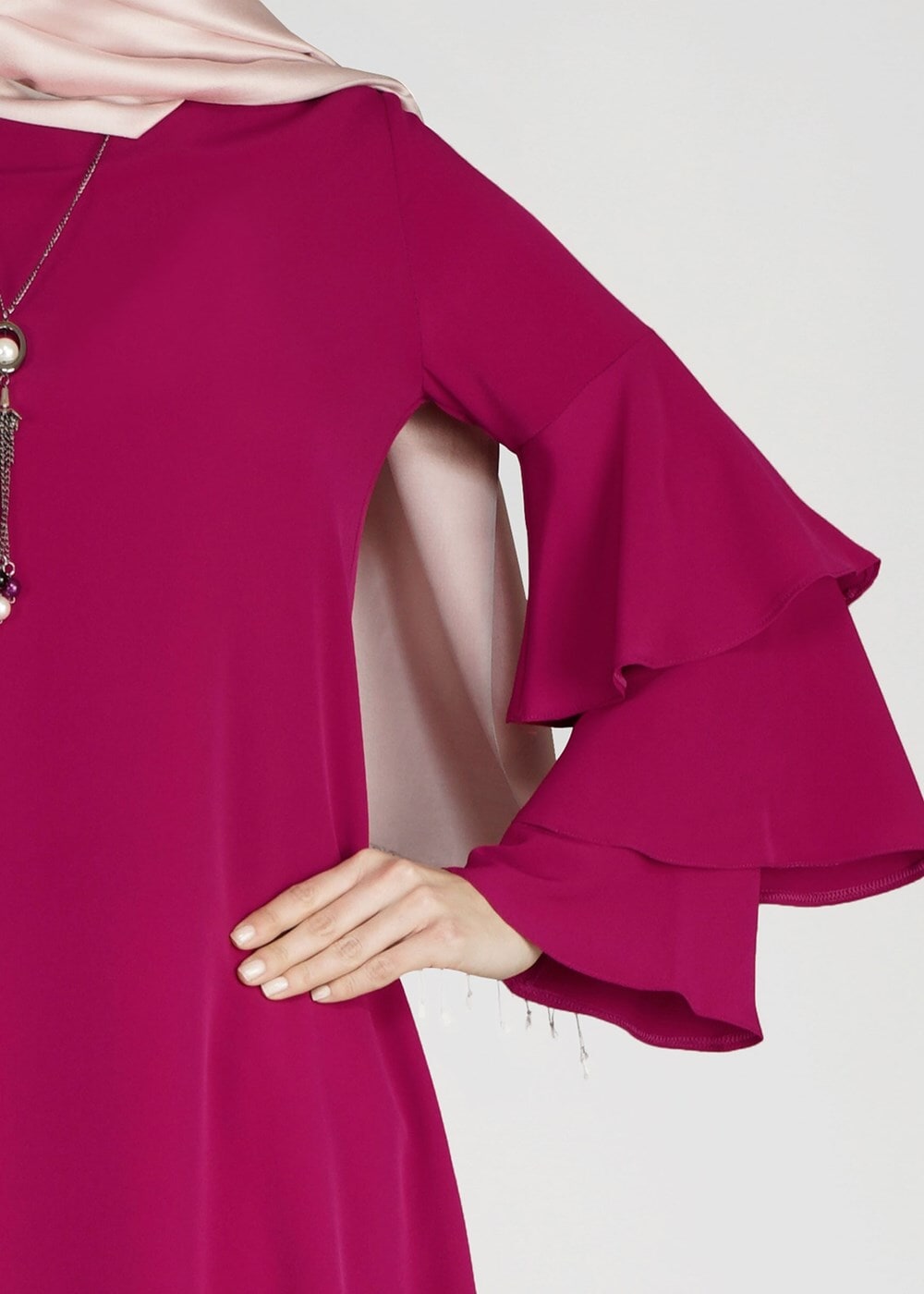 Tesettür giyim FUŞYA T 2625 Fırfırlı Tunik-Pr Collection