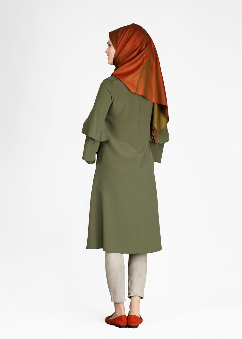 Tesettür giyim HAKİ T 2625 Fırfırlı Tunik-Pr Collection