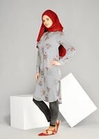 Tesettür giyim SİYAH T 2631 Desenli Krep Tunik-Magazin