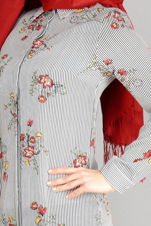 Tesettür giyim  T 2631 Desenli Krep Tunik-Magazin - TRENDTESETTÜR