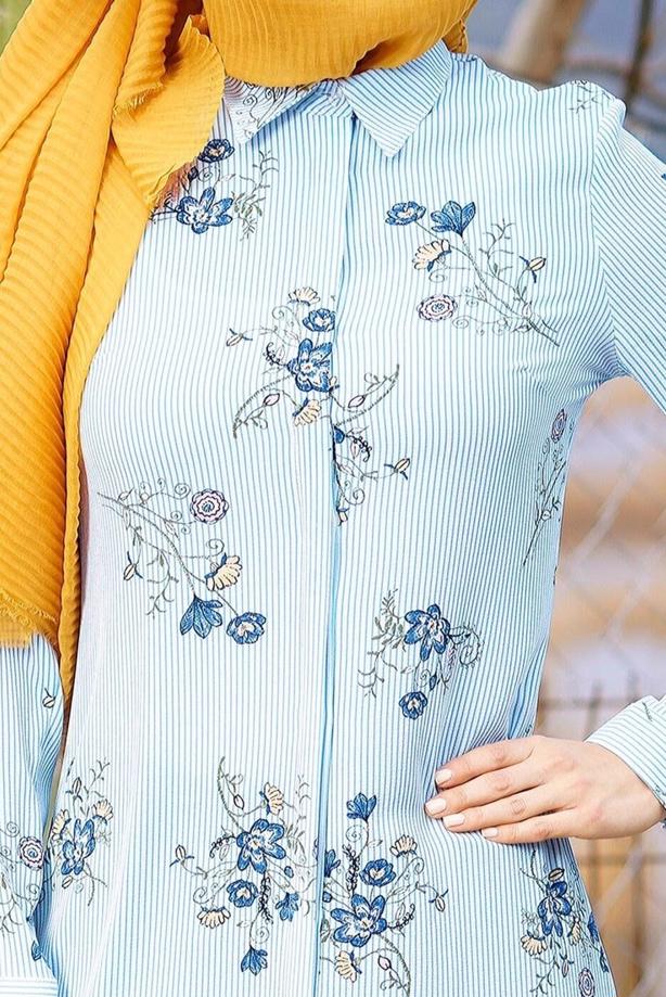Tesettür giyim  T 2631 Desenli Krep Tunik-Magazin - TRENDTESETTÜR