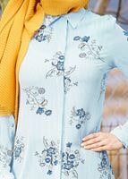 Tesettür giyim MAVİ T 2631 Desenli Krep Tunik-Magazin