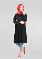 Tesettür giyim SİYAH T 2825 Pilise Detaylı Tunik-Pr Collection
