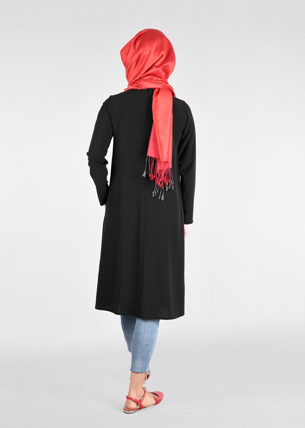 Tesettür giyim SİYAH T 2825 Pilise Detaylı Tunik-Pr Collection