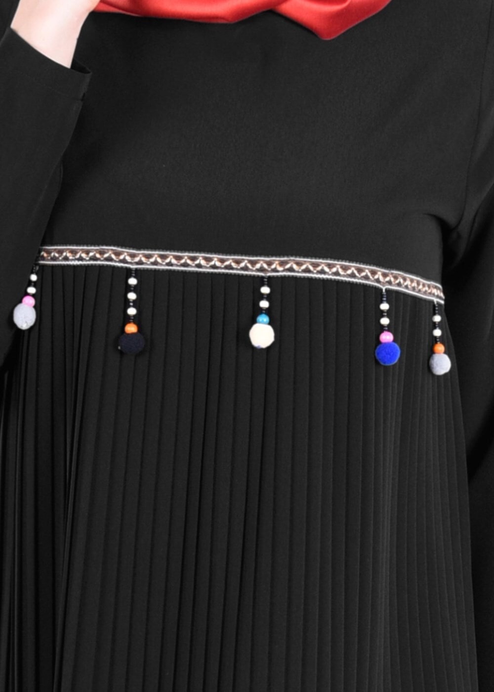 Tesettür giyim SİYAH T 2825 Pilise Detaylı Tunik-Pr Collection