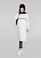 Tesettür giyim KREM T 2825 Pilise Detaylı Tunik-Pr Collection