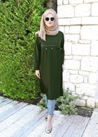 Tesettür giyim HAKİ T 2825 Pilise Detaylı Tunik-Pr Collection