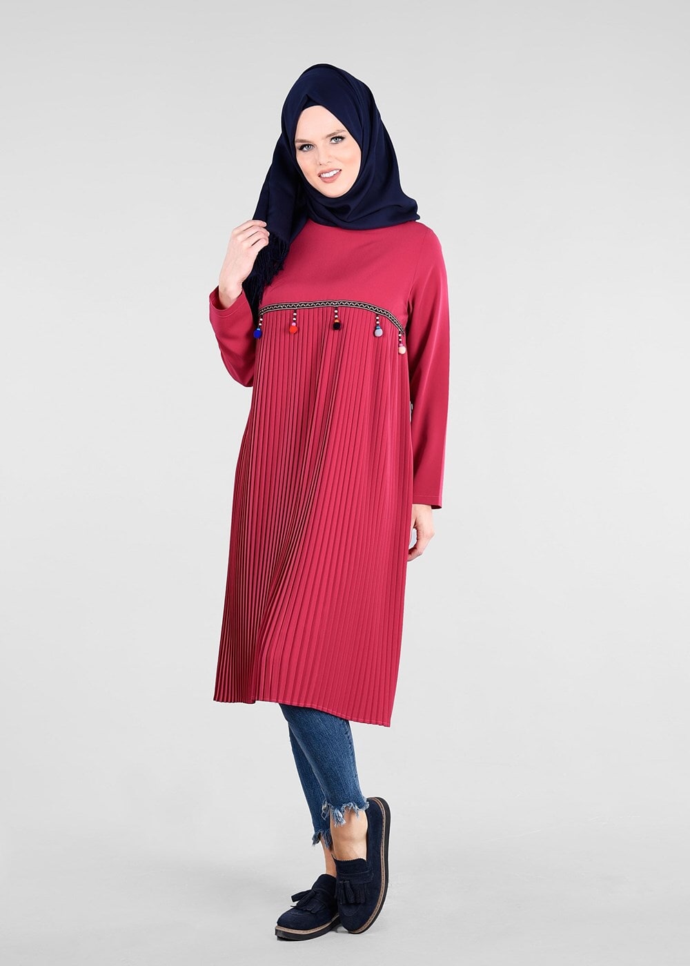Tesettür giyim MERCAN T 2825 Pilise Detaylı Tunik-Pr Collection
