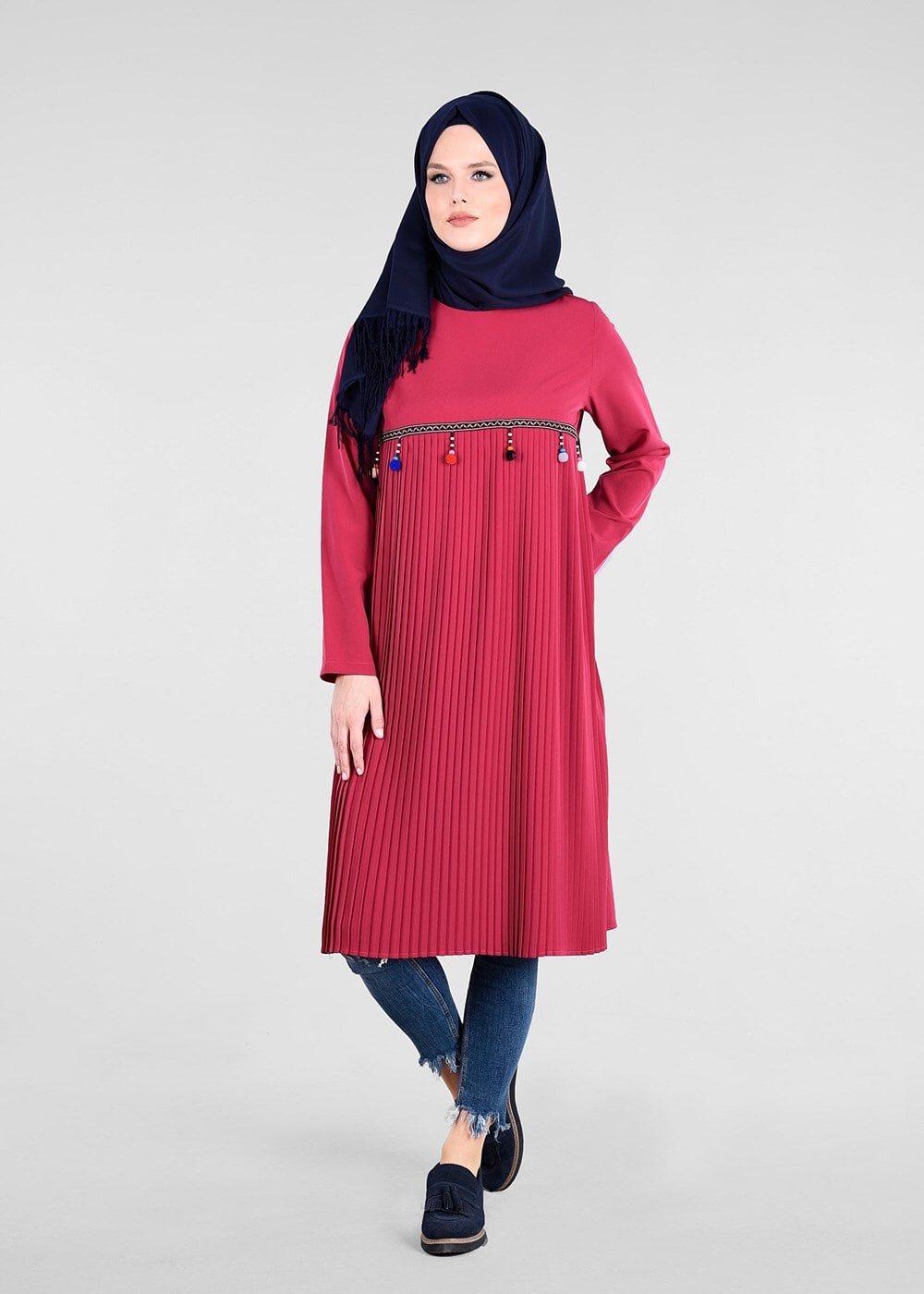 Tesettür giyim MERCAN T 2825 Pilise Detaylı Tunik-Pr Collection