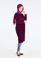 Tesettür giyim BORDO T 2825 Pilise Detaylı Tunik-Pr Collection
