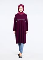 Tesettür giyim BORDO T 2825 Pilise Detaylı Tunik-Pr Collection