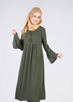 Tesettür giyim HAKİ T 2841 ModaBu- Püsküllü Uzun Tunik