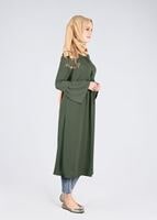 Tesettür giyim HAKİ T 2841 ModaBu- Püsküllü Uzun Tunik