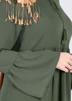 Tesettür giyim HAKİ T 2841 ModaBu- Püsküllü Uzun Tunik