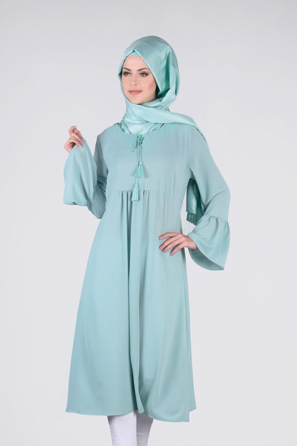 Tesettür giyim  T 2841 ModaBu- Püsküllü Uzun Tunik - TRENDTESETTÜR
