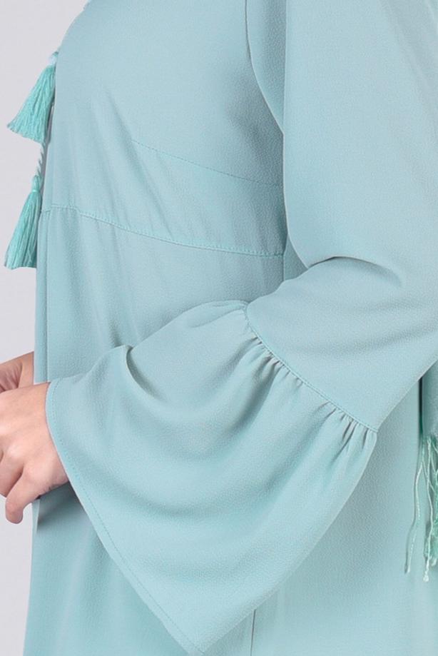Tesettür giyim  T 2841 ModaBu- Püsküllü Uzun Tunik - TRENDTESETTÜR