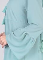 Tesettür giyim YEŞİL T 2841 ModaBu- Püsküllü Uzun Tunik