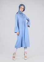 Tesettür giyim MAVİ T 2841 ModaBu- Püsküllü Uzun Tunik