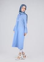 Tesettür giyim MAVİ T 2841 ModaBu- Püsküllü Uzun Tunik