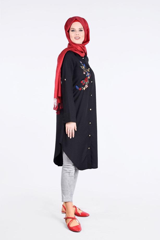 Vêtements hijab  T 3000 Erkek Yaka Nakışlı Tunik-Yılmazlar - TRENDTESETTÜR