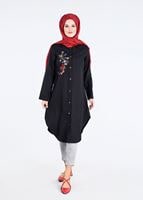 Vêtements hijab NOIR T 3000 Erkek Yaka Nakışlı Tunik-Yılmazlar