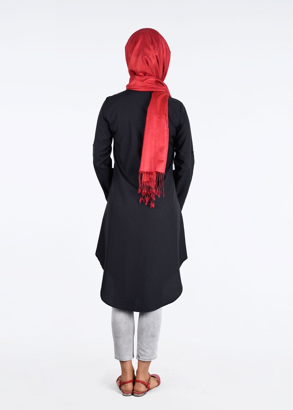 Vêtements hijab NOIR T 3000 Erkek Yaka Nakışlı Tunik-Yılmazlar