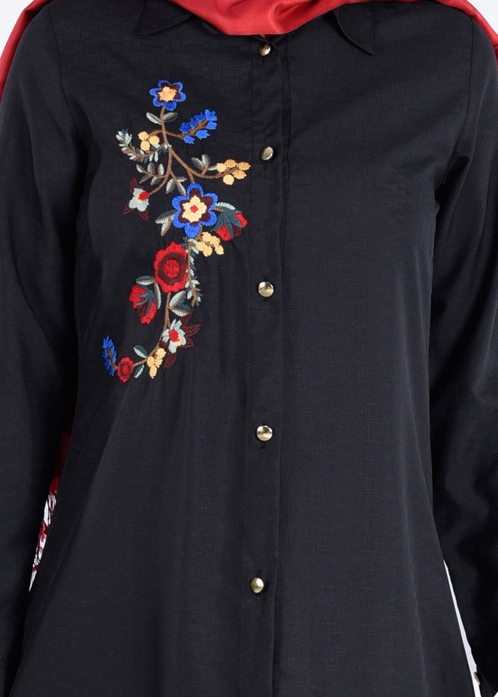 Vêtements hijab NOIR T 3000 Erkek Yaka Nakışlı Tunik-Yılmazlar