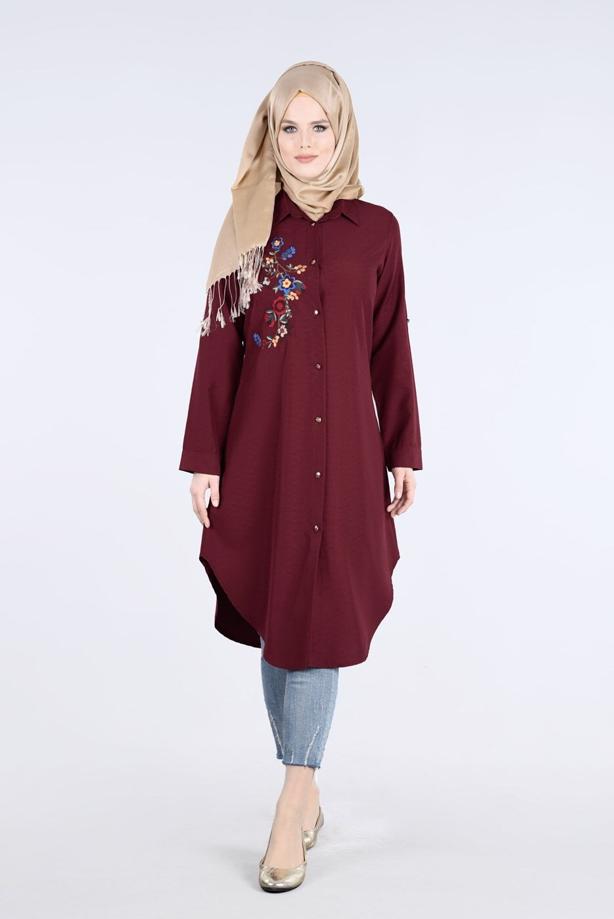 Vêtements hijab  T 3000 Erkek Yaka Nakışlı Tunik-Yılmazlar - TRENDTESETTÜR
