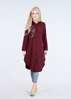 Vêtements hijab ROUGE BORDEAUX T 3000 Erkek Yaka Nakışlı Tunik-Yılmazlar
