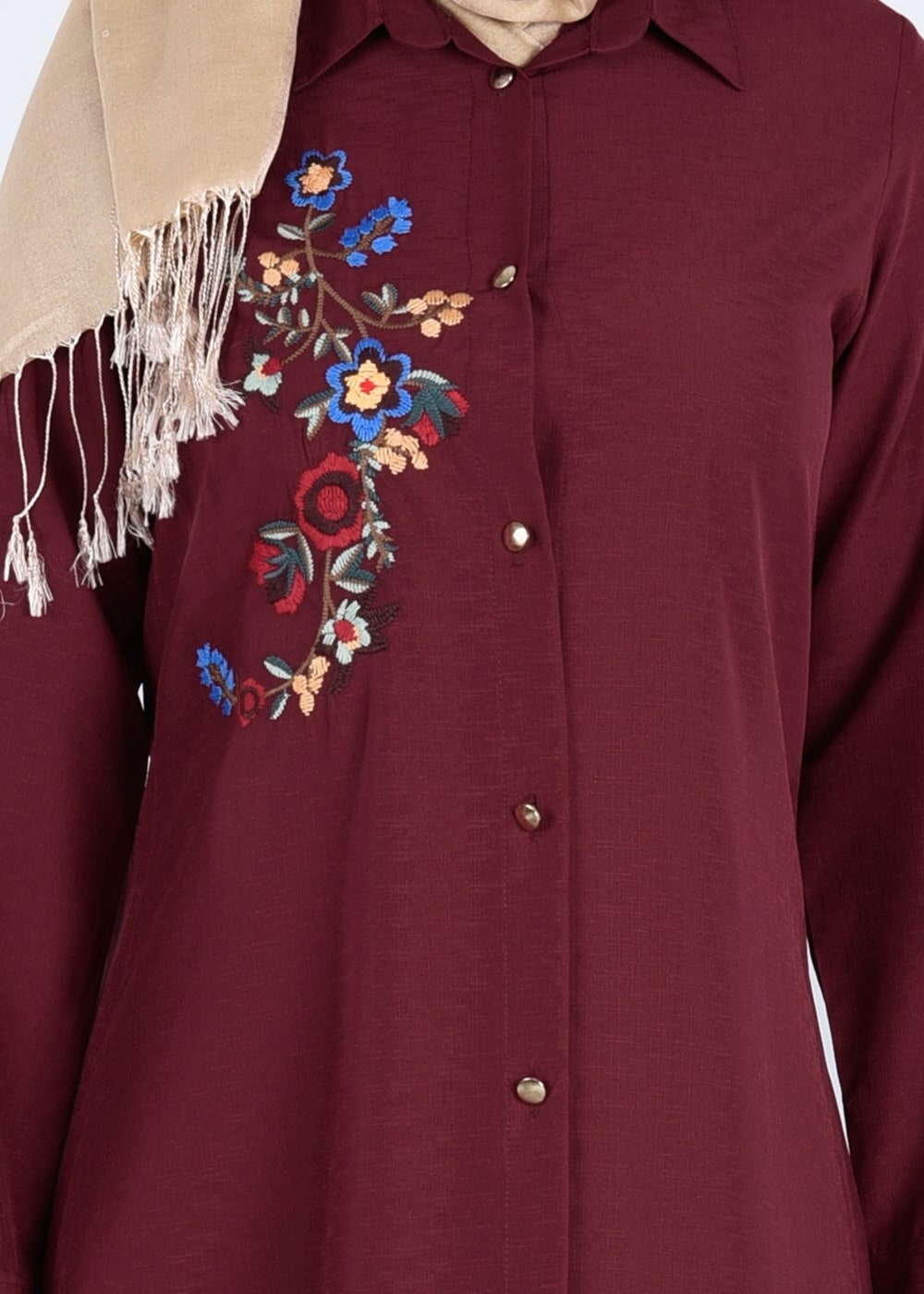 Vêtements hijab ROUGE BORDEAUX T 3000 Erkek Yaka Nakışlı Tunik-Yılmazlar