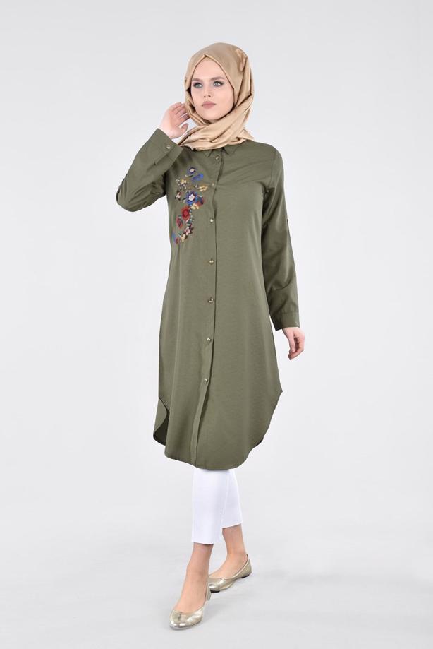 Vêtements hijab  T 3000 Erkek Yaka Nakışlı Tunik-Yılmazlar - TRENDTESETTÜR