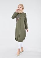 Hijab clothing KHAKI T 3000 Erkek Yaka Nakışlı Tunik-Yılmazlar
