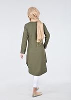 Hijab clothing KHAKI T 3000 Erkek Yaka Nakışlı Tunik-Yılmazlar