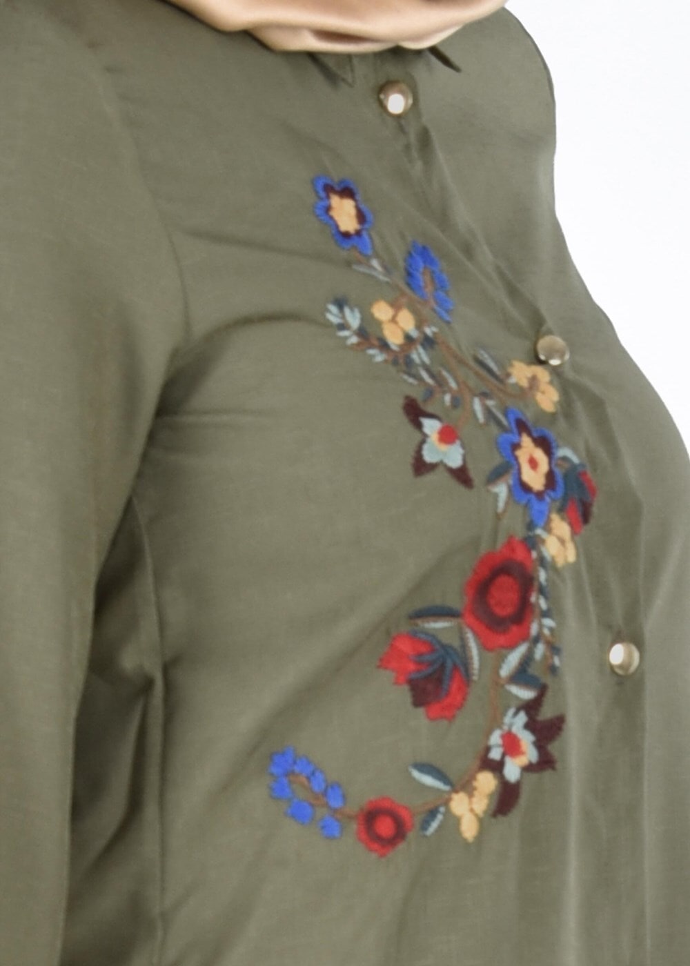 Hijab clothing KHAKI T 3000 Erkek Yaka Nakışlı Tunik-Yılmazlar