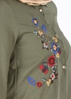 Tesettür giyim HAKİ T 3000 Erkek Yaka Nakışlı Tunik-Yılmazlar