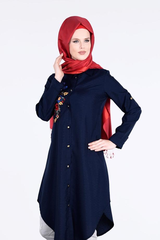 Vêtements hijab  T 3000 Erkek Yaka Nakışlı Tunik-Yılmazlar - TRENDTESETTÜR