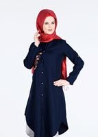 Hijab clothing NAVY BLUE T 3000 Erkek Yaka Nakışlı Tunik-Yılmazlar