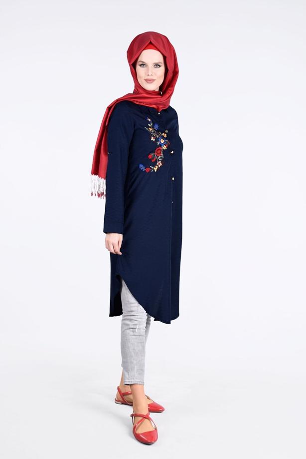 Vêtements hijab  T 3000 Erkek Yaka Nakışlı Tunik-Yılmazlar - TRENDTESETTÜR