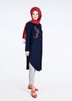 Hijab clothing NAVY BLUE T 3000 Erkek Yaka Nakışlı Tunik-Yılmazlar