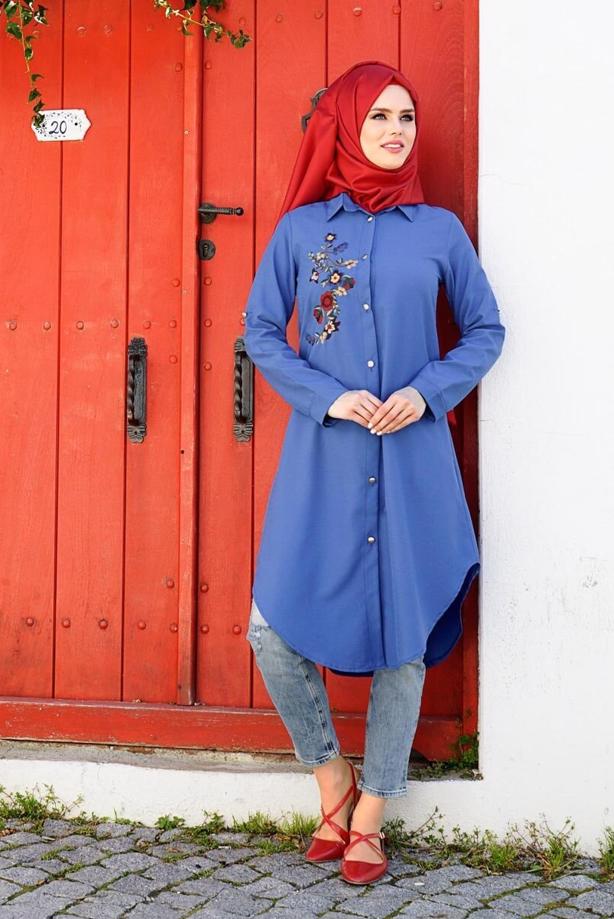 Vêtements hijab  T 3000 Erkek Yaka Nakışlı Tunik-Yılmazlar - TRENDTESETTÜR