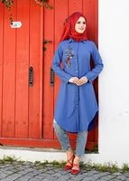 Hijab clothing NAVY BLUE T 3000 Erkek Yaka Nakışlı Tunik-Yılmazlar