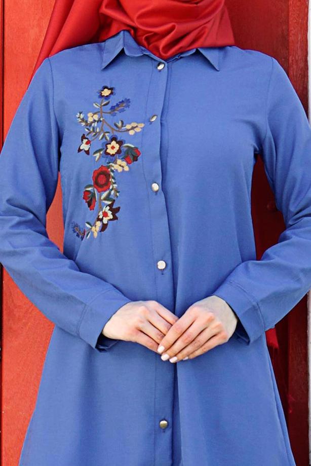 Vêtements hijab  T 3000 Erkek Yaka Nakışlı Tunik-Yılmazlar - TRENDTESETTÜR