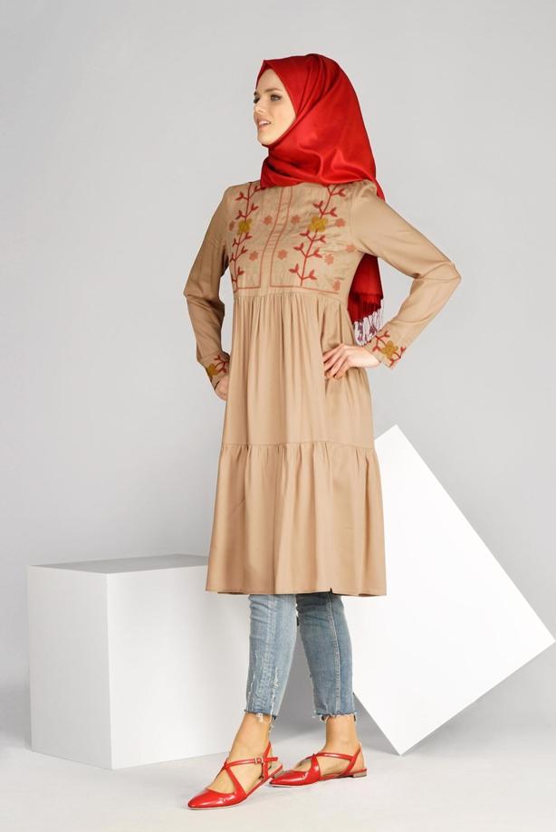 Vêtements hijab  T 3151 ModaHanne- Etnik Desen Tunik - TRENDTESETTÜR