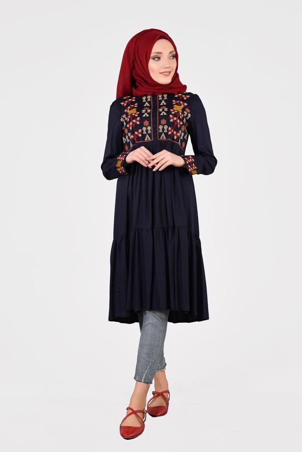 Vêtements hijab  T 3151 ModaHanne- Etnik Desen Tunik - TRENDTESETTÜR