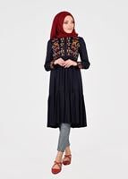 Hijab clothing NAVY BLUE T 3151 ModaHanne- Etnik Desen Tunik