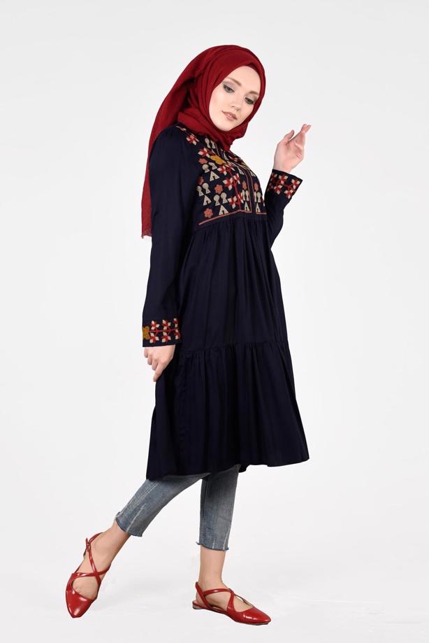 Vêtements hijab  T 3151 ModaHanne- Etnik Desen Tunik - TRENDTESETTÜR