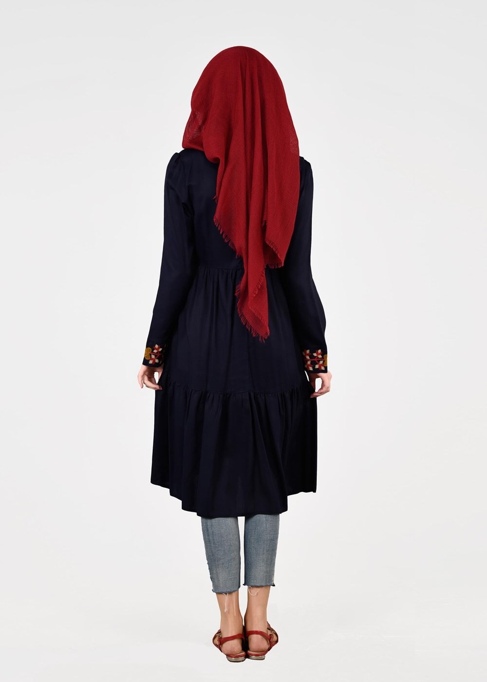 Hijab clothing NAVY BLUE T 3151 ModaHanne- Etnik Desen Tunik