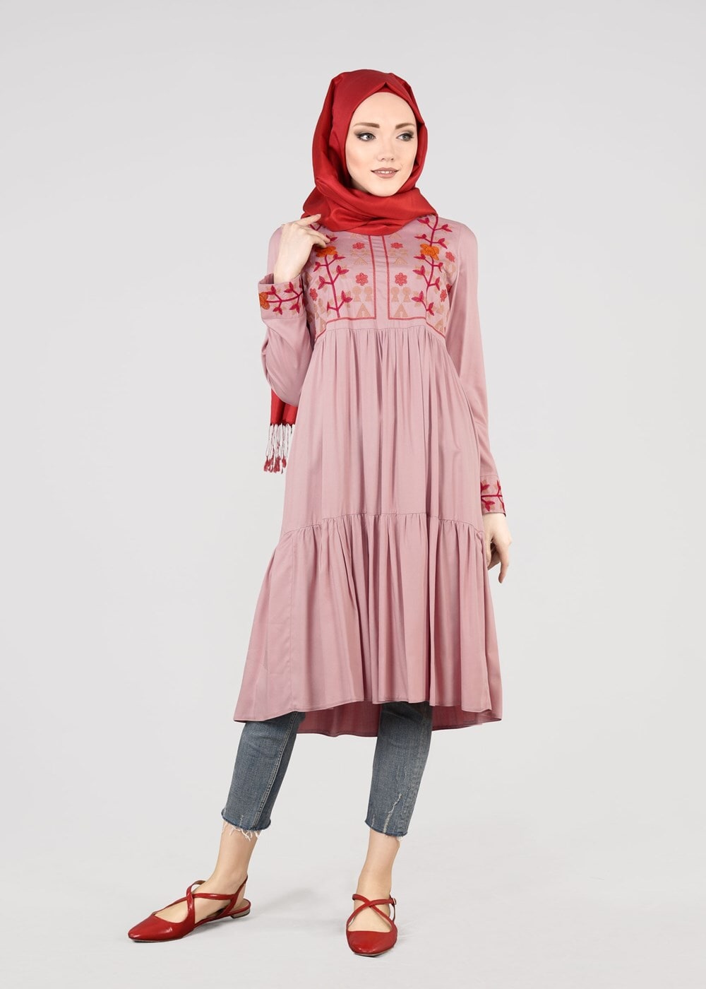 Vêtements hijab POUDRE T 3151 ModaHanne- Etnik Desen Tunik