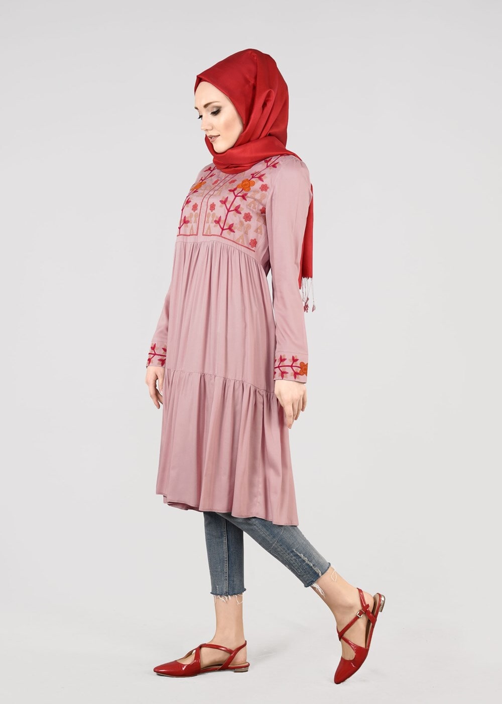 Vêtements hijab POUDRE T 3151 ModaHanne- Etnik Desen Tunik